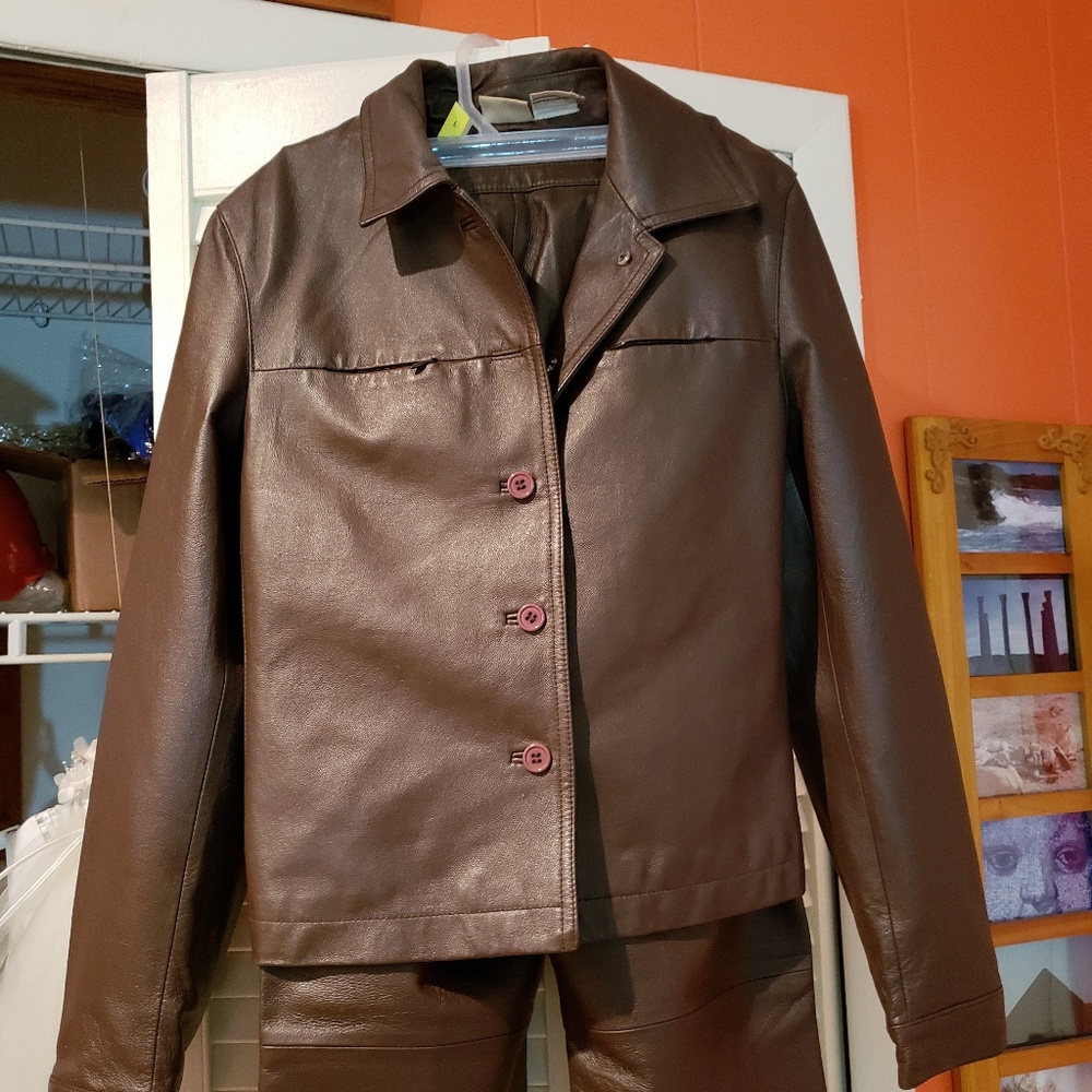 Genuine Brown Leather Jacket & Pants
